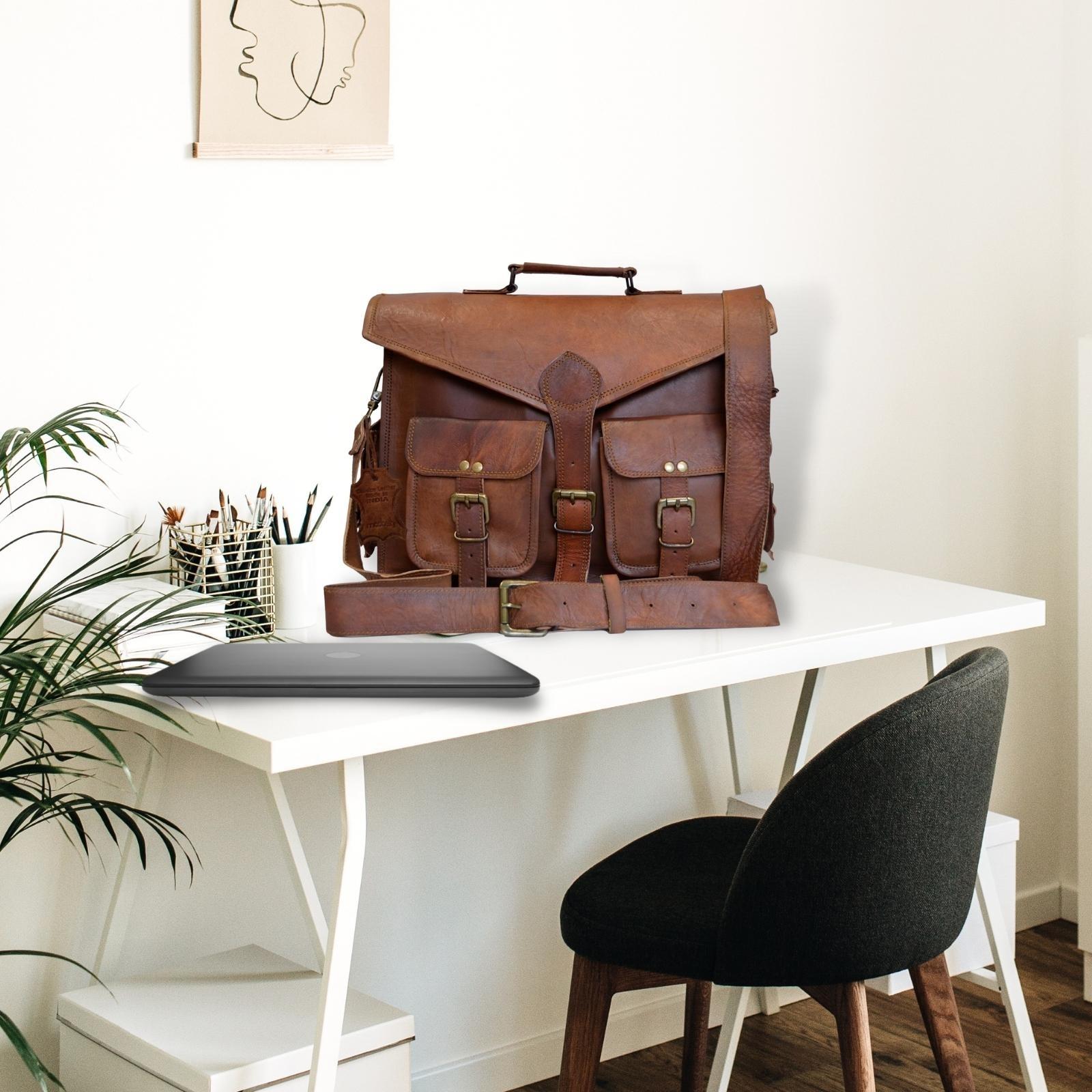 Men Genuine Leather Briefcase Office Messenger Laptop Shoulder Bag